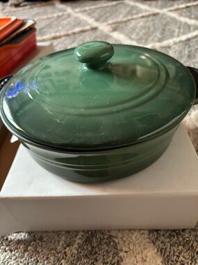 Green Enamel Covered Casserole with Lid - Classic Cookware